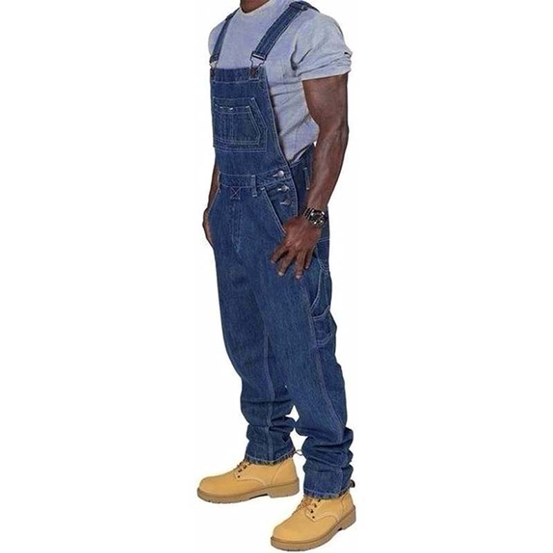 Men's loose fit bib work overalls; heavy-duty multi-pocket design, perfect workwear or durable outdoor gear.