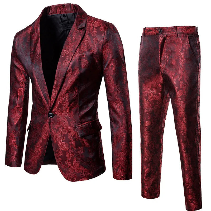 New men's classic slim fit blazer and matching dress pants, a stylish two-piece formal wear suit for events.
