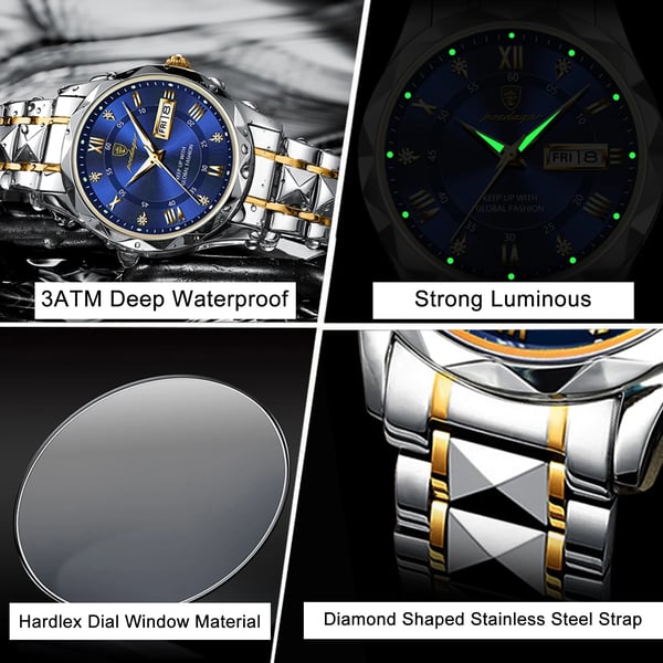 Stylish quartz business watch for men, waterproof, with a sleek black dial & date window.