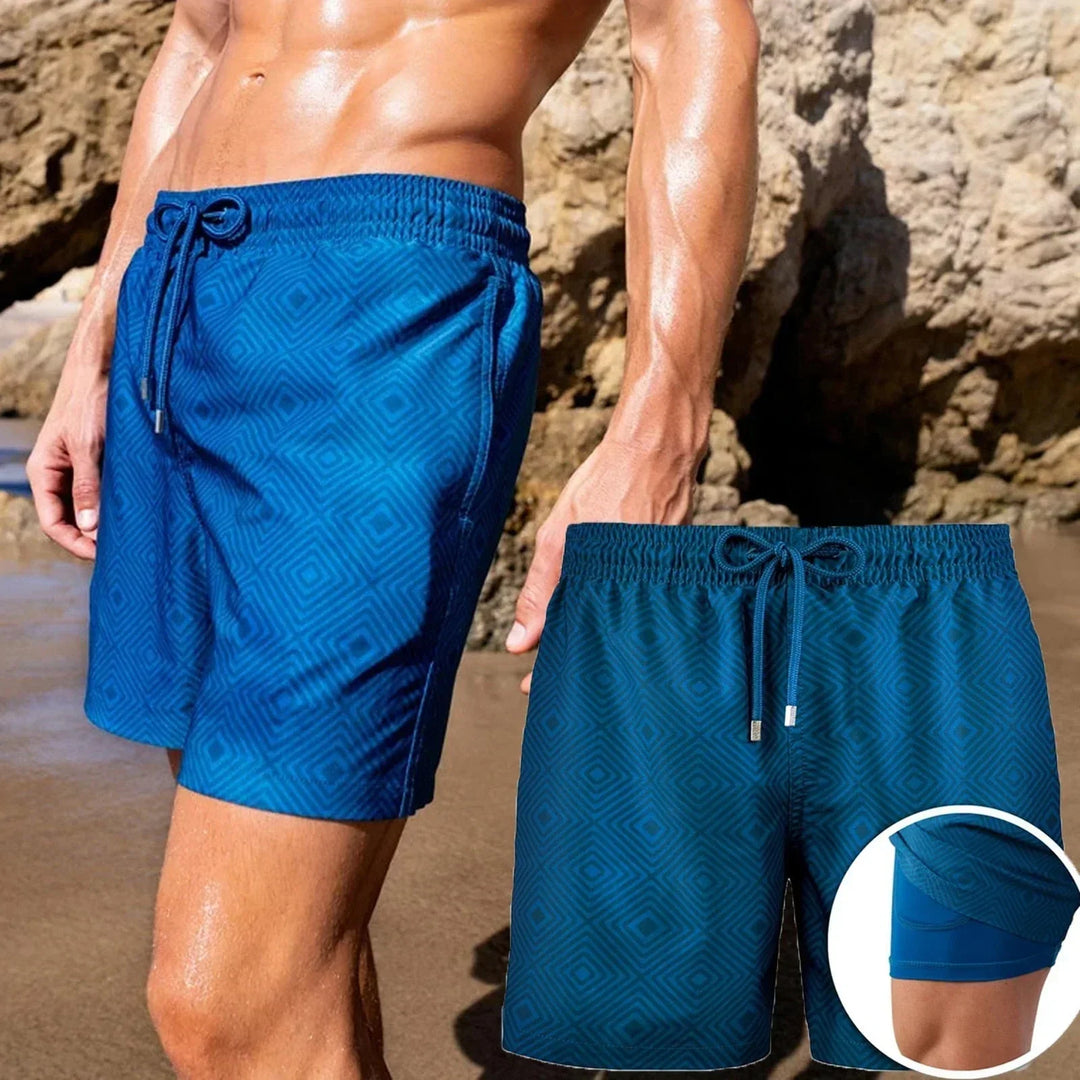 Comfortable Maurizio men's performance swim shorts with quick-dry fabric & compression for active beachwear.