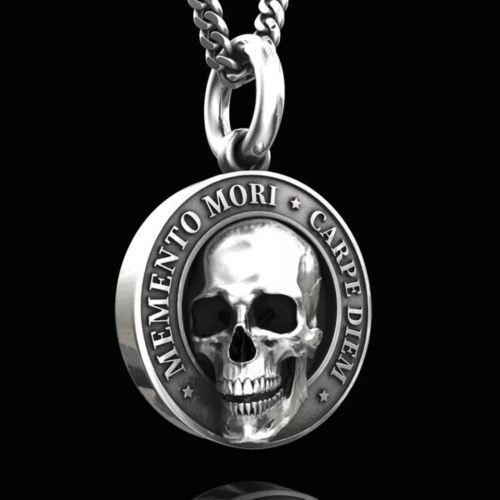 Men's titanium steel Memento Mori skull pendant, unique rocker and biker accessory gothic style