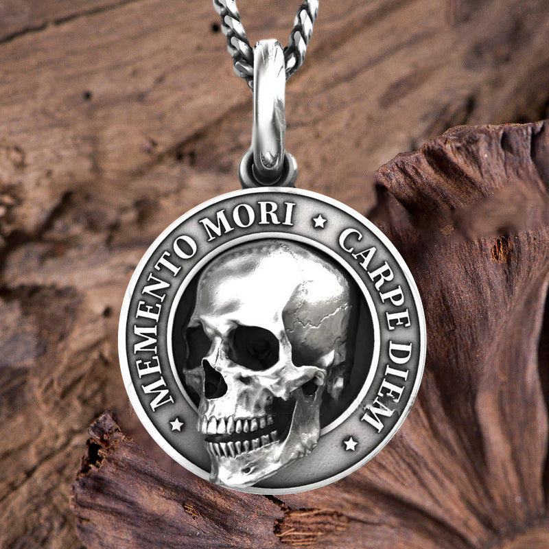 Classic men's skull jewelry, Memento Mori pendant in titanium steel, rocker and biker accessory