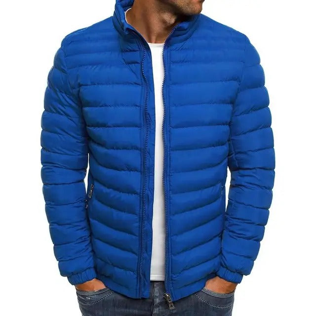 Men's mid-season jacket with a stand-up collar, perfect for transitional weather. Versatile casual outerwear.