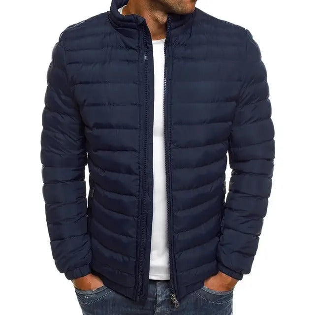 Stylish men's light jacket with stand-up collar, ideal for spring & summer. Casual and versatile fashion.