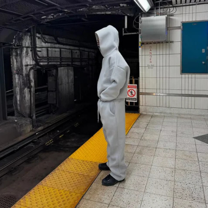 Stylish hooded sweater & jogger matching set for men, featuring a clean, minimalist design