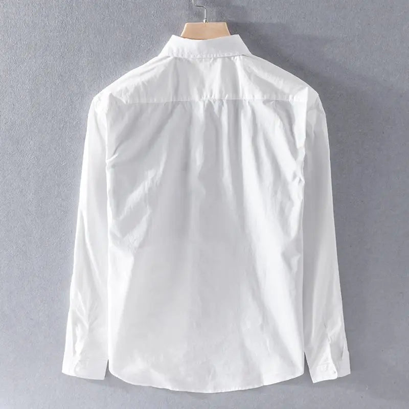 Men's smart casual summer shirt, white with a striking horizontal stripe contrast panel, short sleeves
