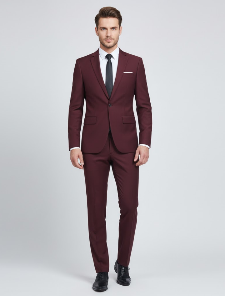 Classic black tailored two-piece suit for men, suitable for formal wear or special occasions
