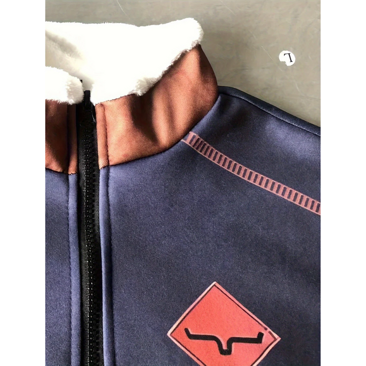 Comfortable men's navy zip-up sweater. Effortless long-sleeve pullover for casual autumn & winter fashion.