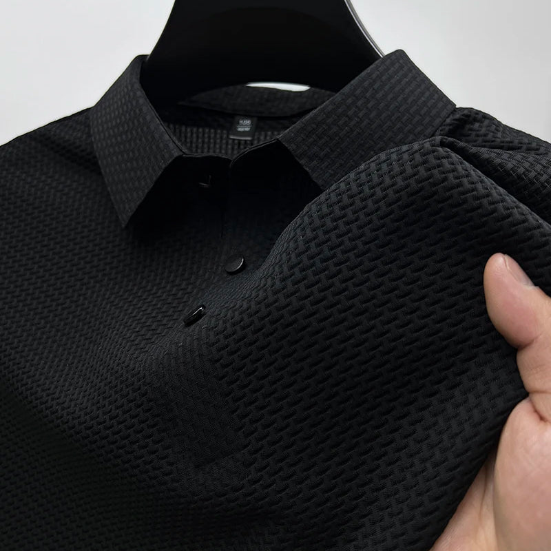 Lightweight men's basketweave polo shirt, offering a textured look & breathable comfort for warm weather.