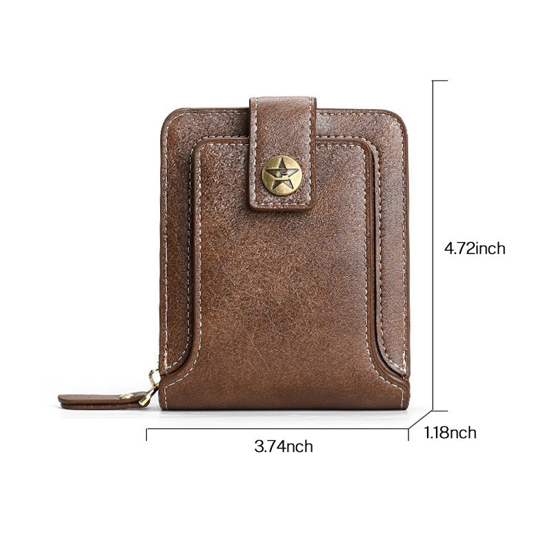 Men's multi-card horizontal zipper wallet next to a smartphone, showing scale and portability.