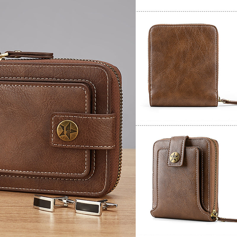 Men's black PU leather multi-card horizontal zipper wallet on a clean white background.