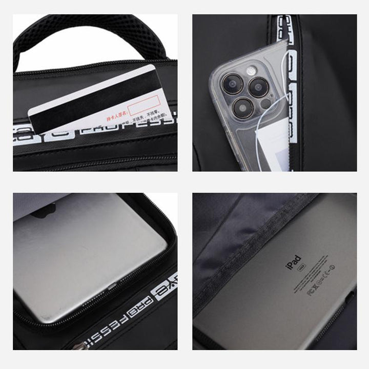 Men's black sling bag, perfect for travel or daily commute, made from durable waterproof material