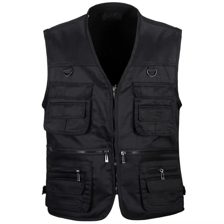Practical men's bodywarmer vest with multi-pocket design for outdoor activities & camping.