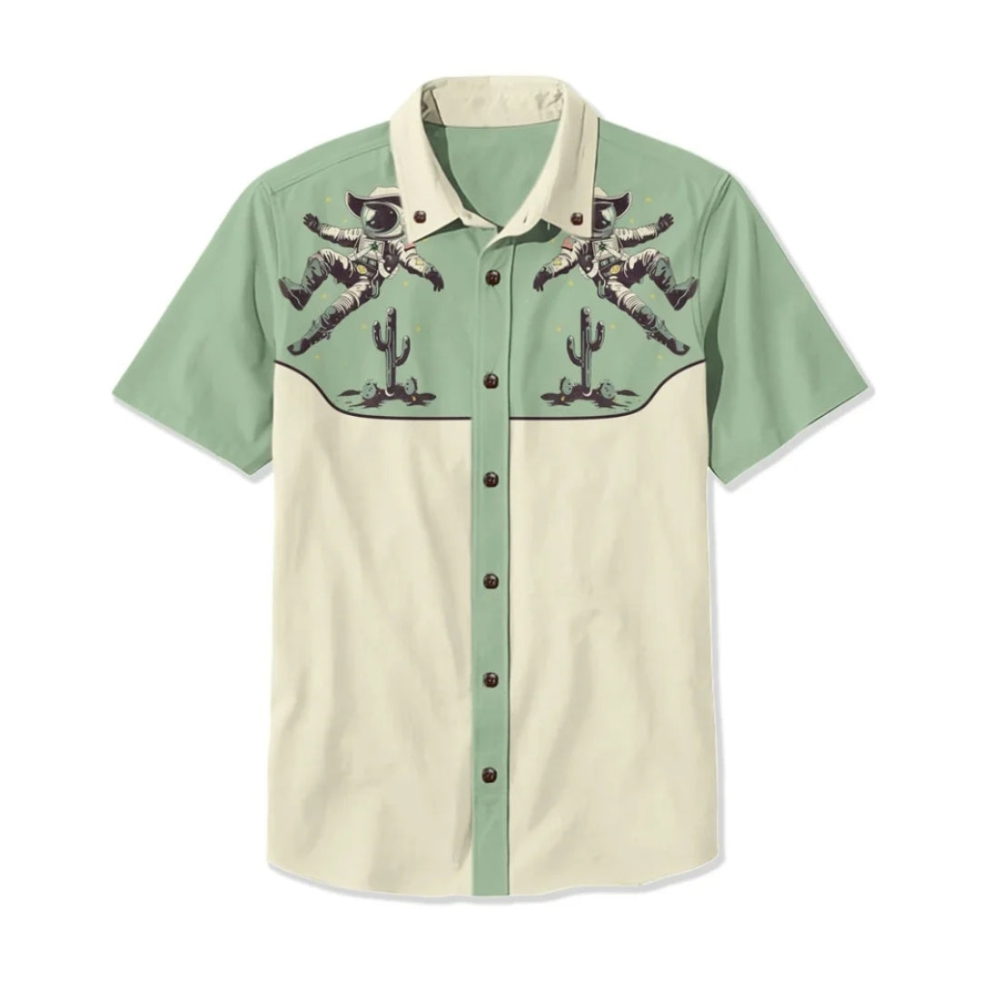 Men's Nashville Western Shirt with unique embroidered designs, long sleeve, vintage style.