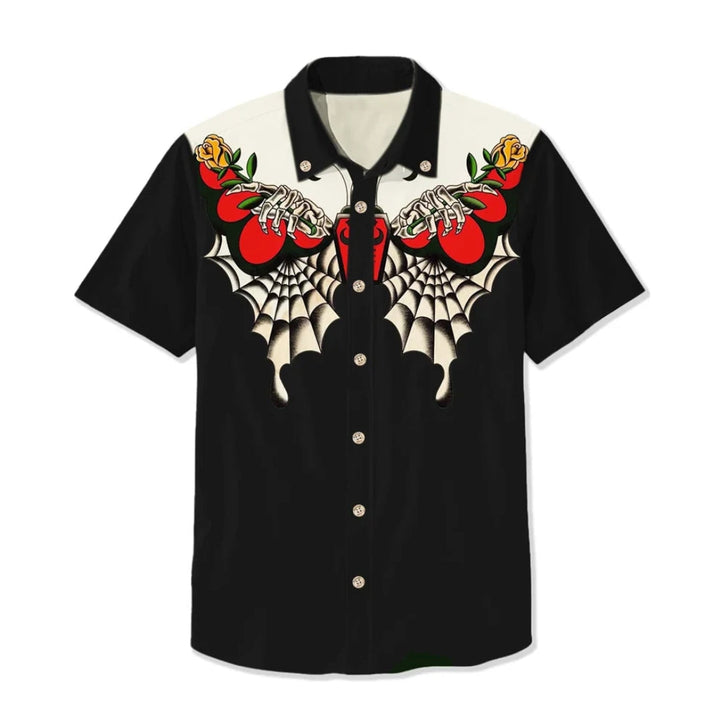 Fashionable men's long-sleeve western shirt with unique embroidered patterns, vintage casual look.