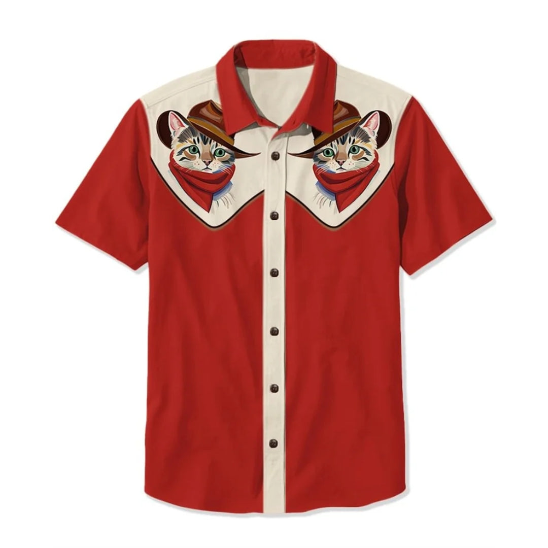 Vintage style men's long-sleeve western shirt, unique embroidered patterns on front & back.