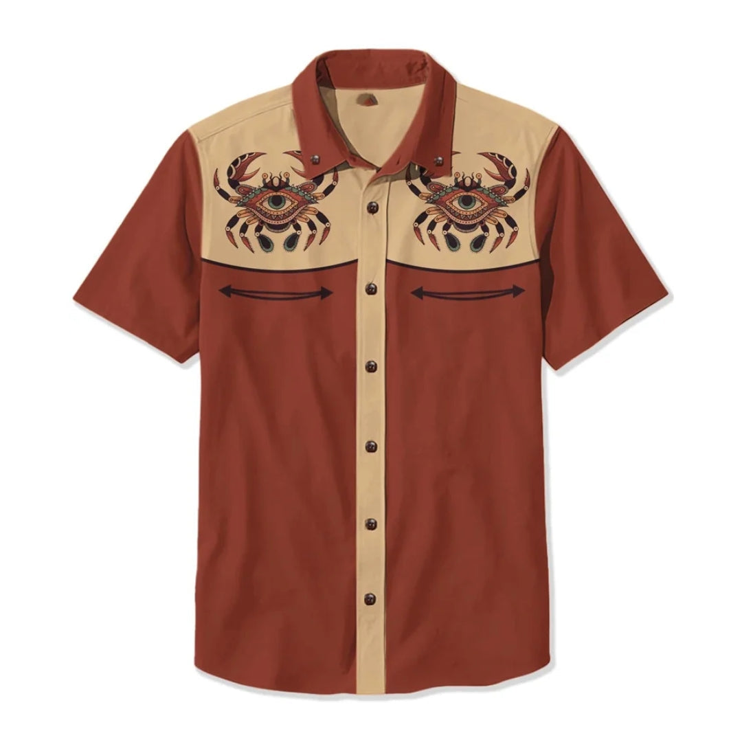Embroidered men's western shirt, unique Nashville design, long sleeve, button-down, casual style.