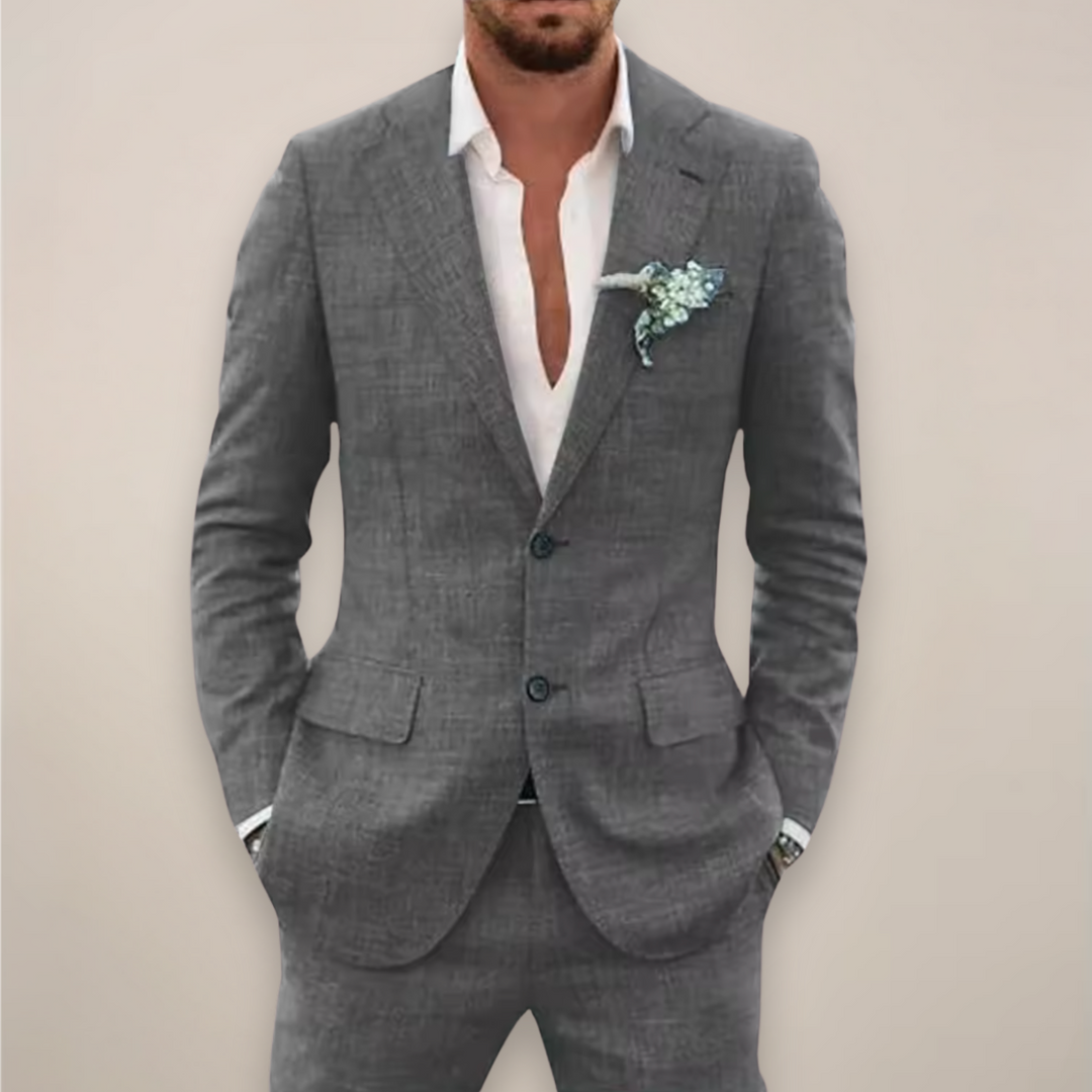 Versatile two-piece men's suit with notch lapel, suitable for various spring formal occasions