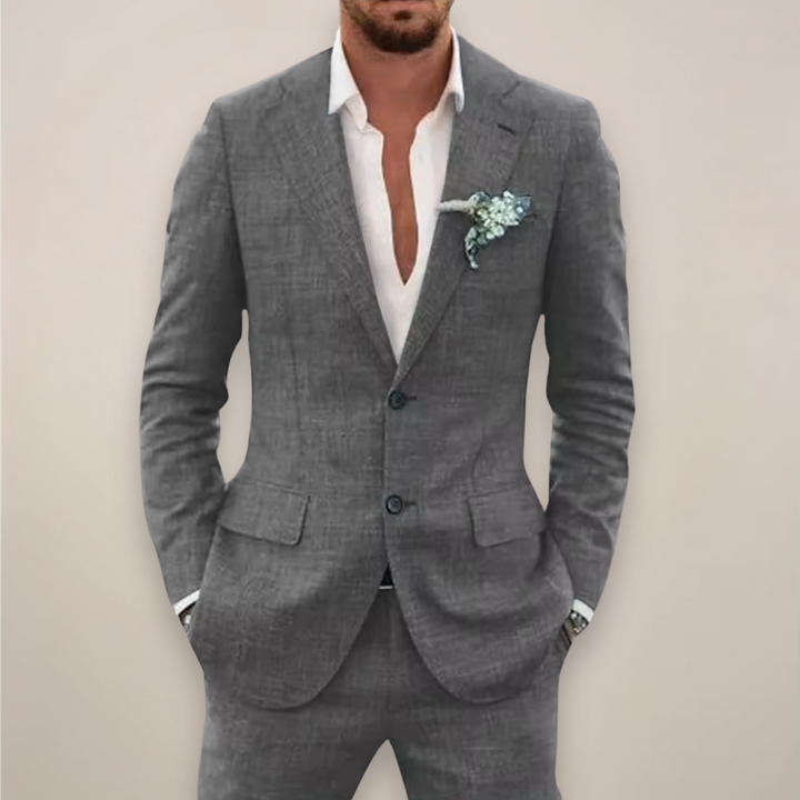 Versatile two-piece men's suit with notch lapel, suitable for various spring formal occasions