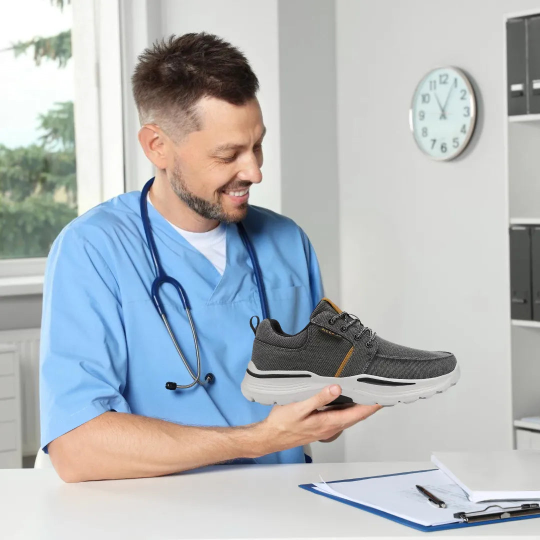 Men's orthopedic barefoot sneakers for pain relief, lightweight with wide toe, promoting foot health and comfort.