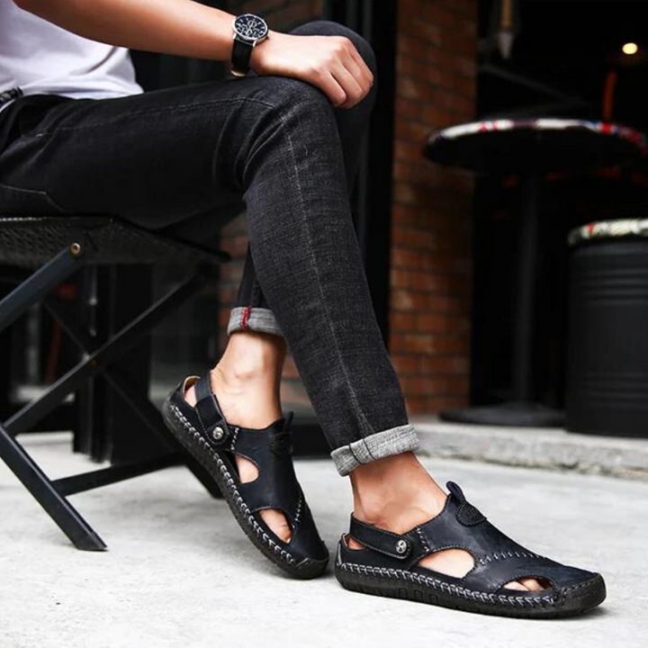Stylish men's casual summer sandals, blue, slip-on design for ultimate foot comfort.