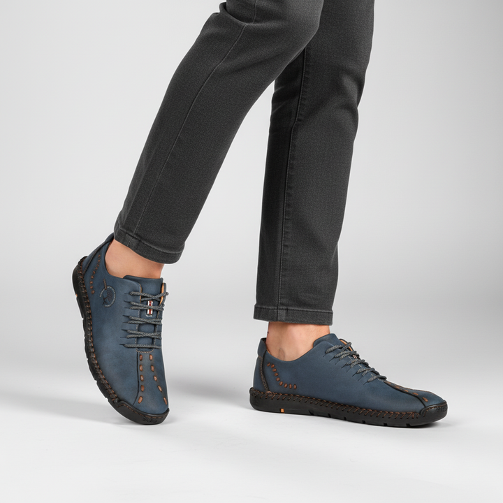 Stylish men's orthopedic leather sneakers, providing ergonomic support for casual daily wear and walking.