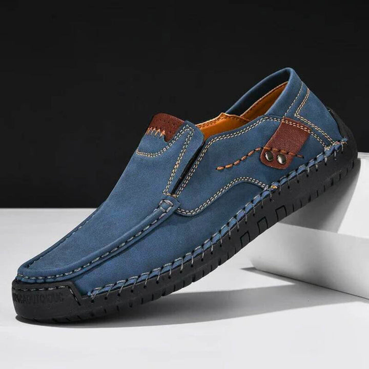 Brown men's orthopedic slip-on shoes with arch support, providing ultimate comfort for daily use & foot support.