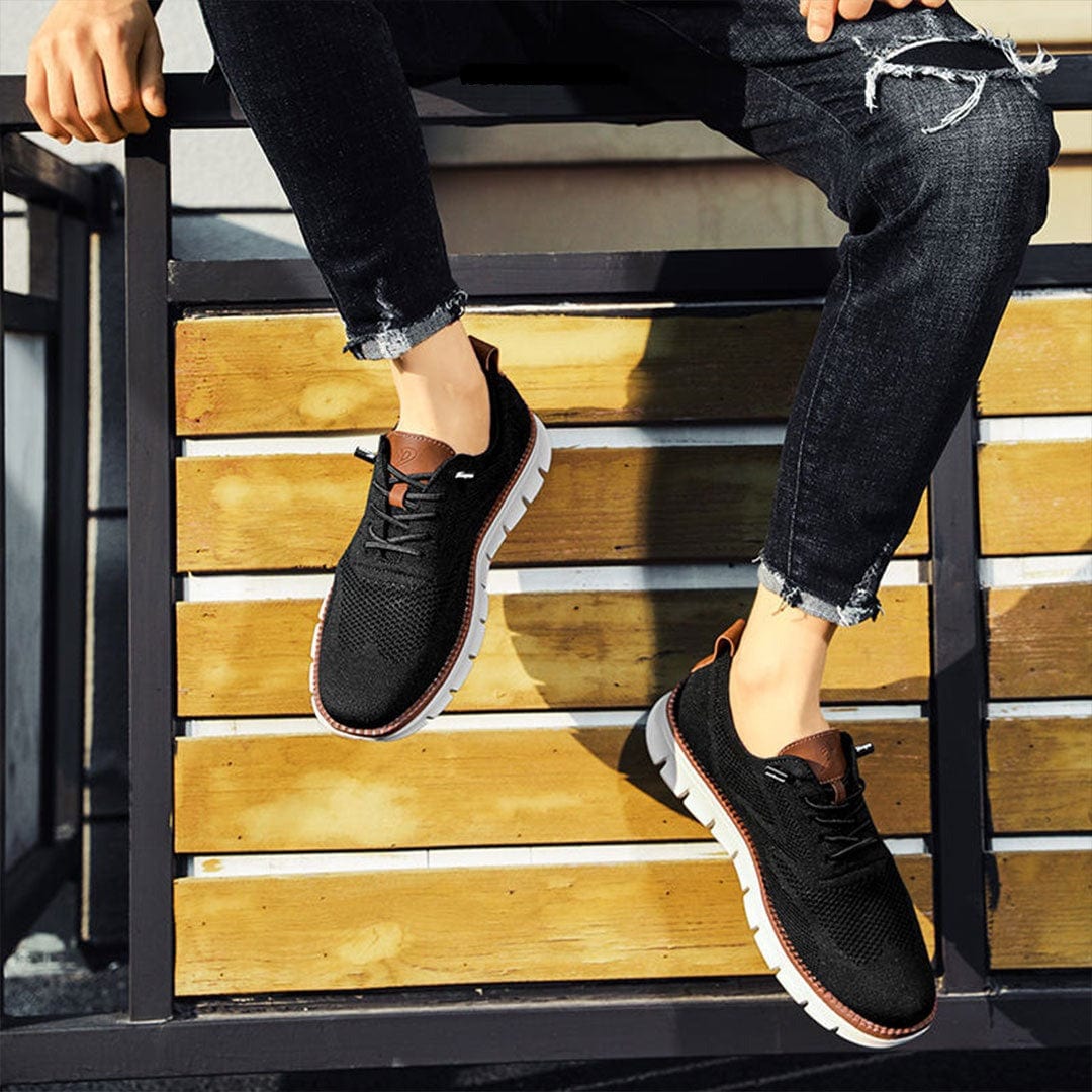 Men's walking shoes with superior orthopedic foot support, easy slip-on style for all-day comfort.
