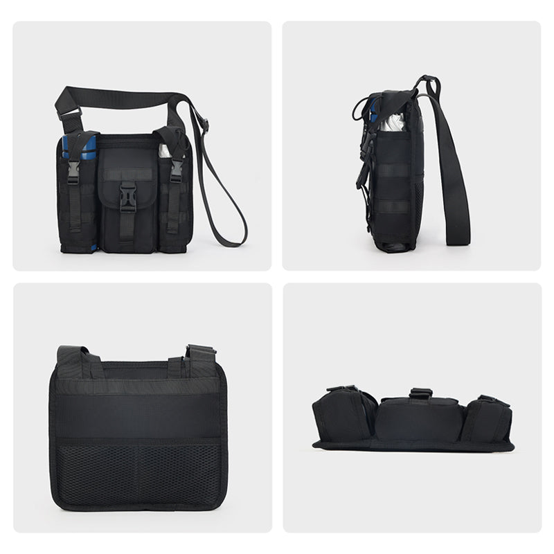 Men's casual crossbody bag in an outdoor setting, demonstrating versatility & comfort