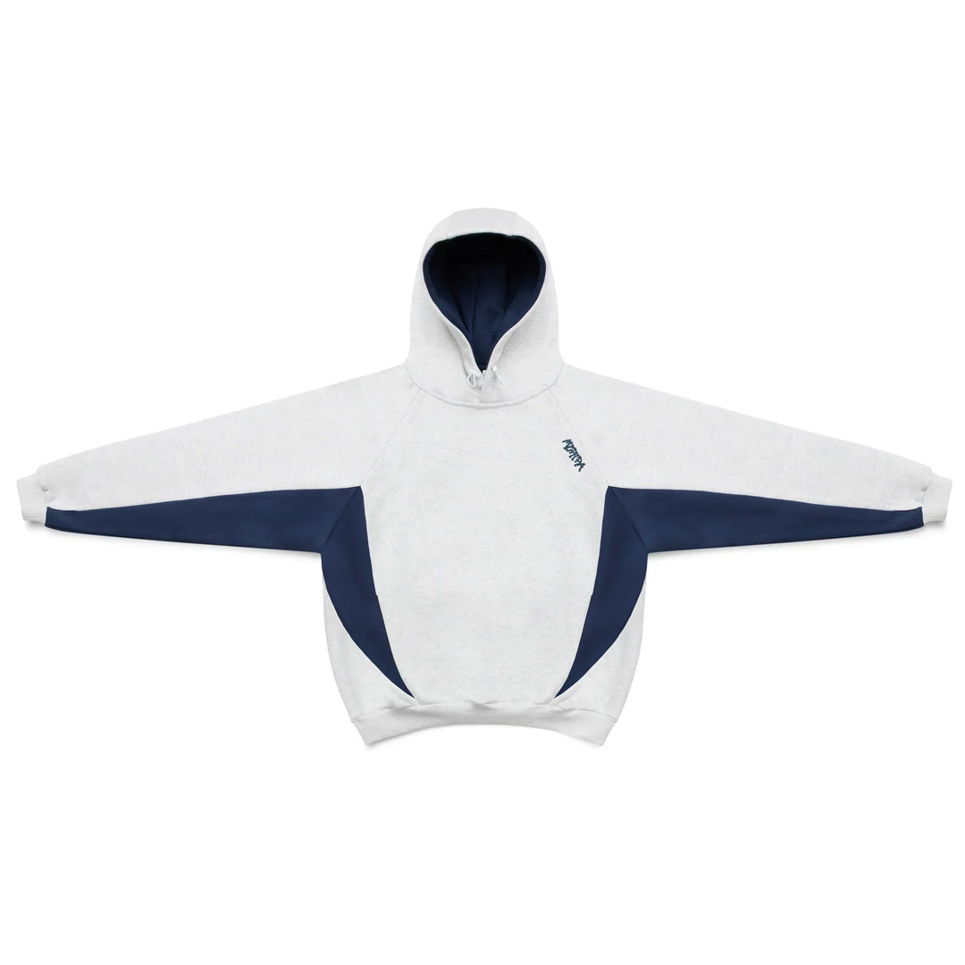 Street style men's oversized hoodie featuring sleek sporty contrast panels. A comfortable, fashionable top.