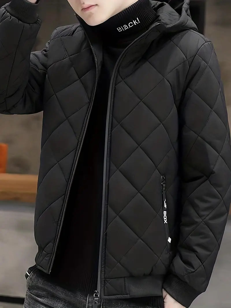 Men's Padded Outdoor Jacket, warm and windproof for winter adventures.