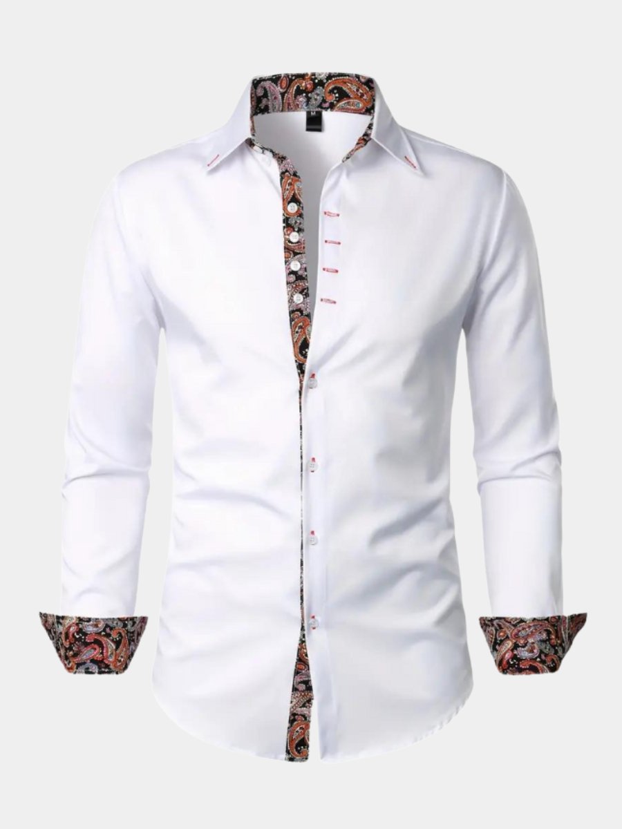 Men's paisley slim fit long sleeve shirt. Elegant button-down top for stylish men's fashion.