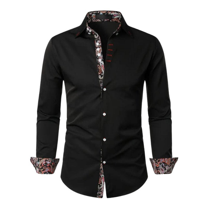 Elegant men's paisley dress shirt, slim fit. Ideal long sleeve top for sophisticated menswear style.