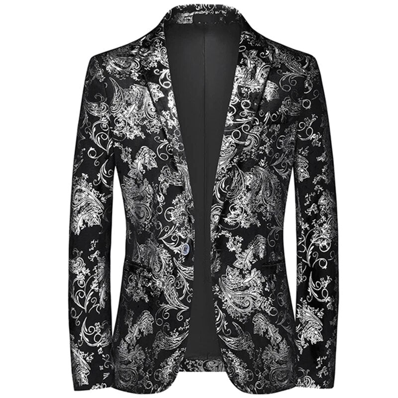 Men's patterned slim-fit blazer, Ilyas style, perfect for modern business & smart casual outfits. Tailored jacket.