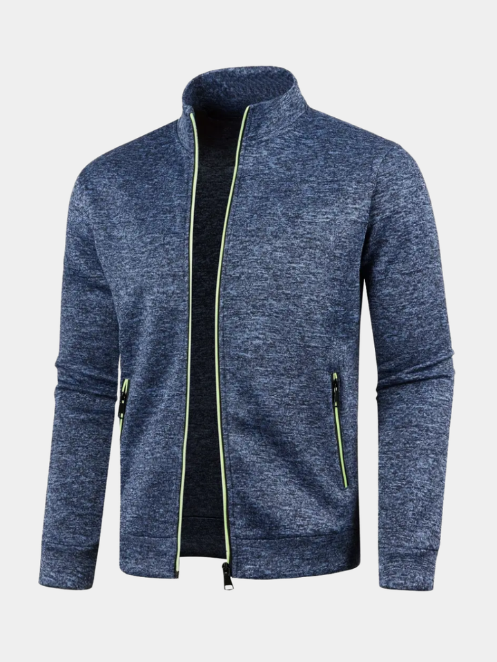 Men's performance full zip jacket, active lifestyle, stand collar, lightweight, perfect for workouts.