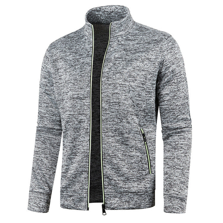 Stylish men's performance full zip jacket for active lifestyle, featuring a stand collar.