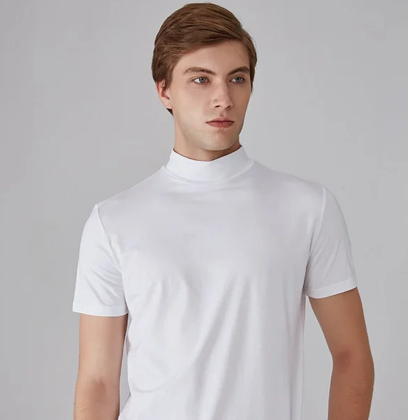 Men's performance turtleneck shirt. Moisture-wicking long sleeve activewear top for running, fitness, sports.