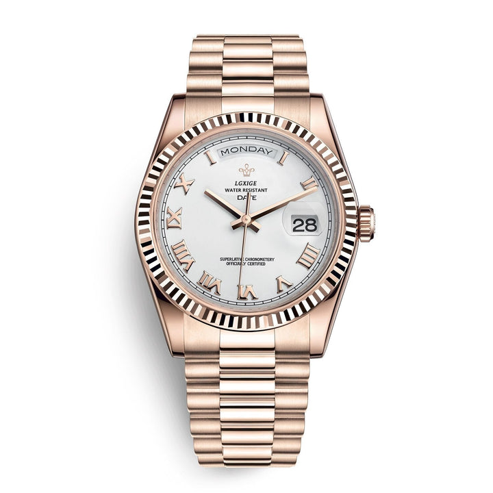 Men's premium automatic watch, classic design with day & date. Elegant & versatile self-winding timepiece.