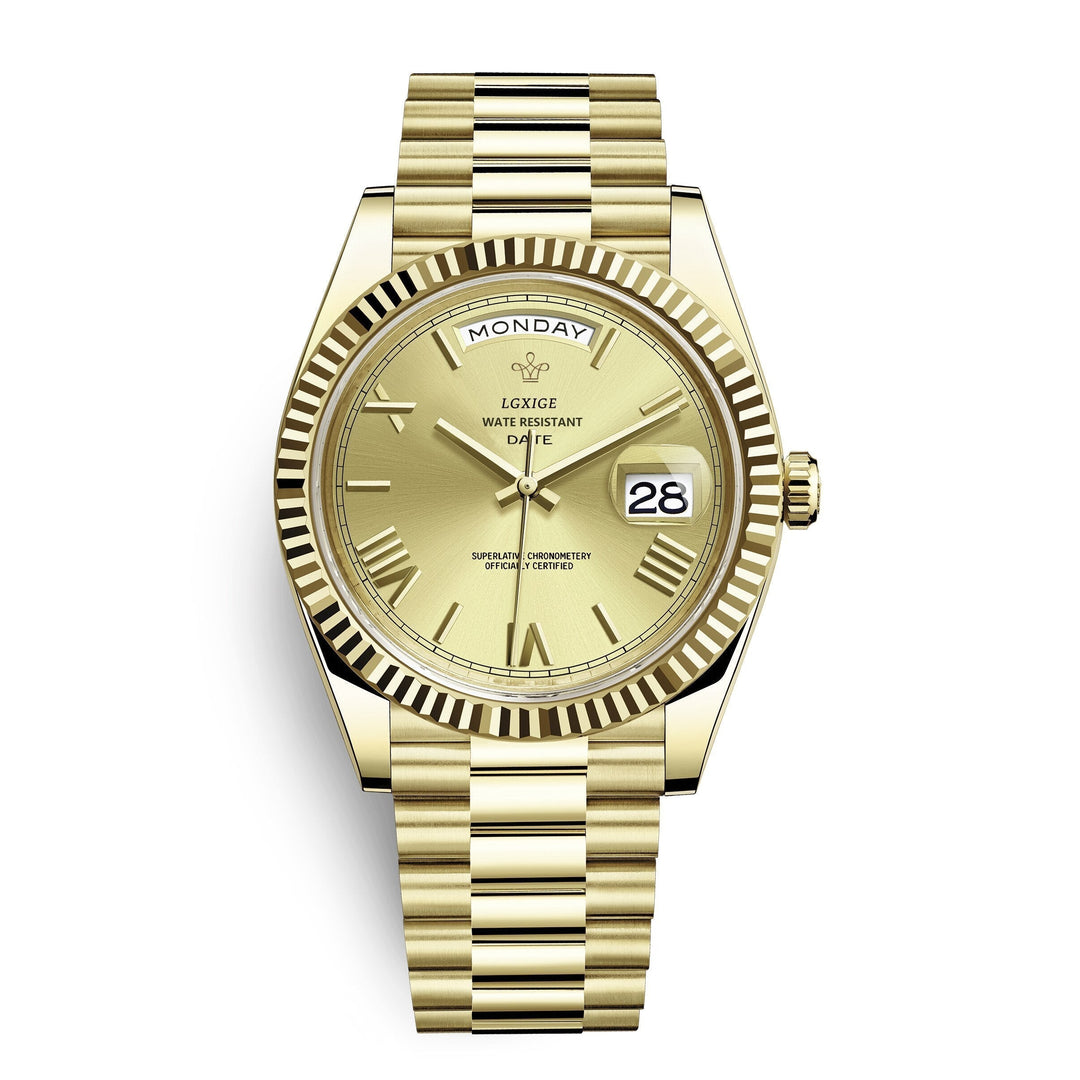 Side view of men's premium automatic watch case, showcasing craftsmanship. Durable & classic watch for men.