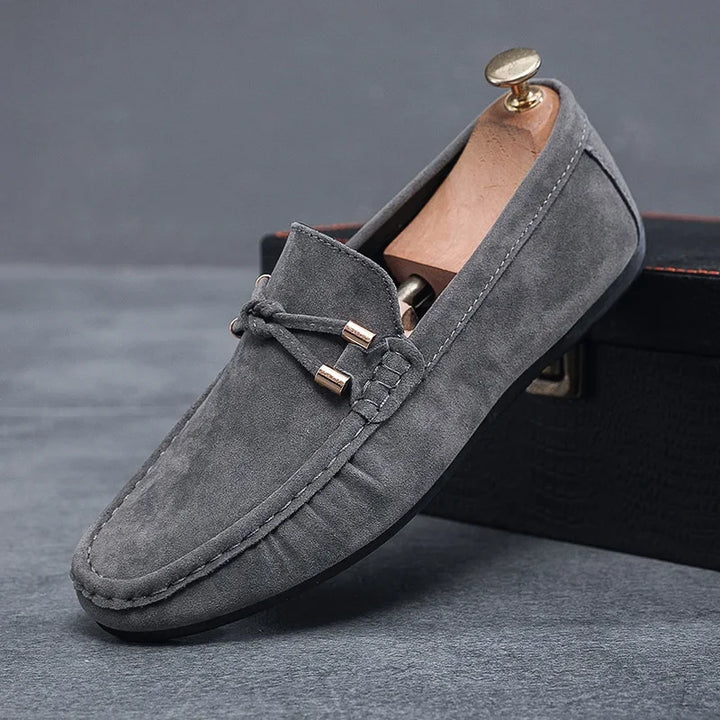 High-angle shot of men's genuine leather loafers, emphasizing comfort and breathability
