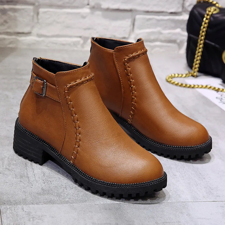 Side view of men's brown leather ankle boots, designed for comfort and orthopedic support, casual style