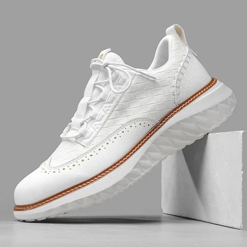 Men's premium brown leather casual sneakers, breathable orthopedic footwear for comfort and style.