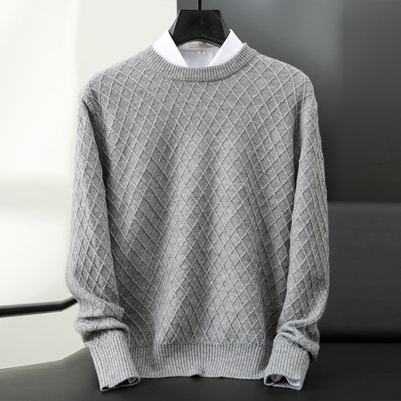 Men's premium knit sweater for essential fall and winter layering, combining warmth with smart casual style.