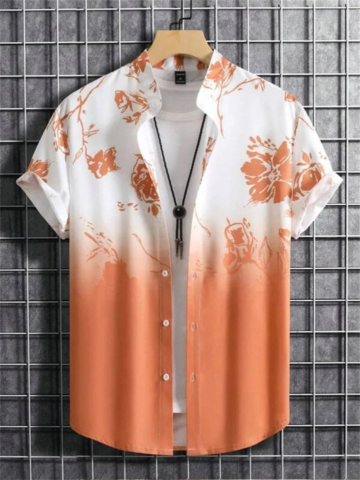 Men's printed short sleeve button-down casual shirt for summer wear.