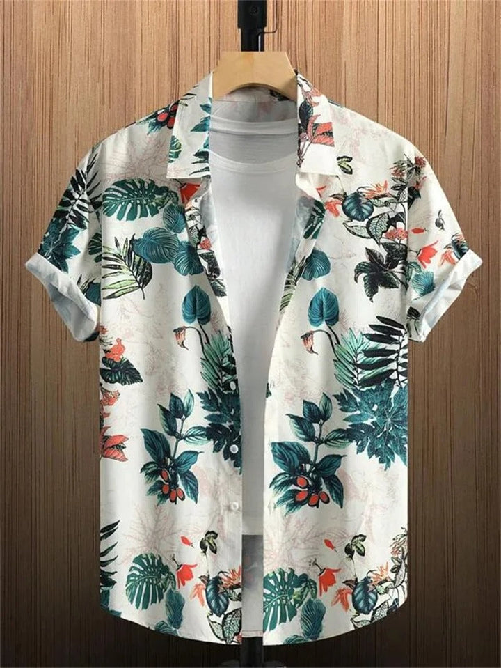 Men's casual fashion: printed button-down shirt, short sleeve, summer.