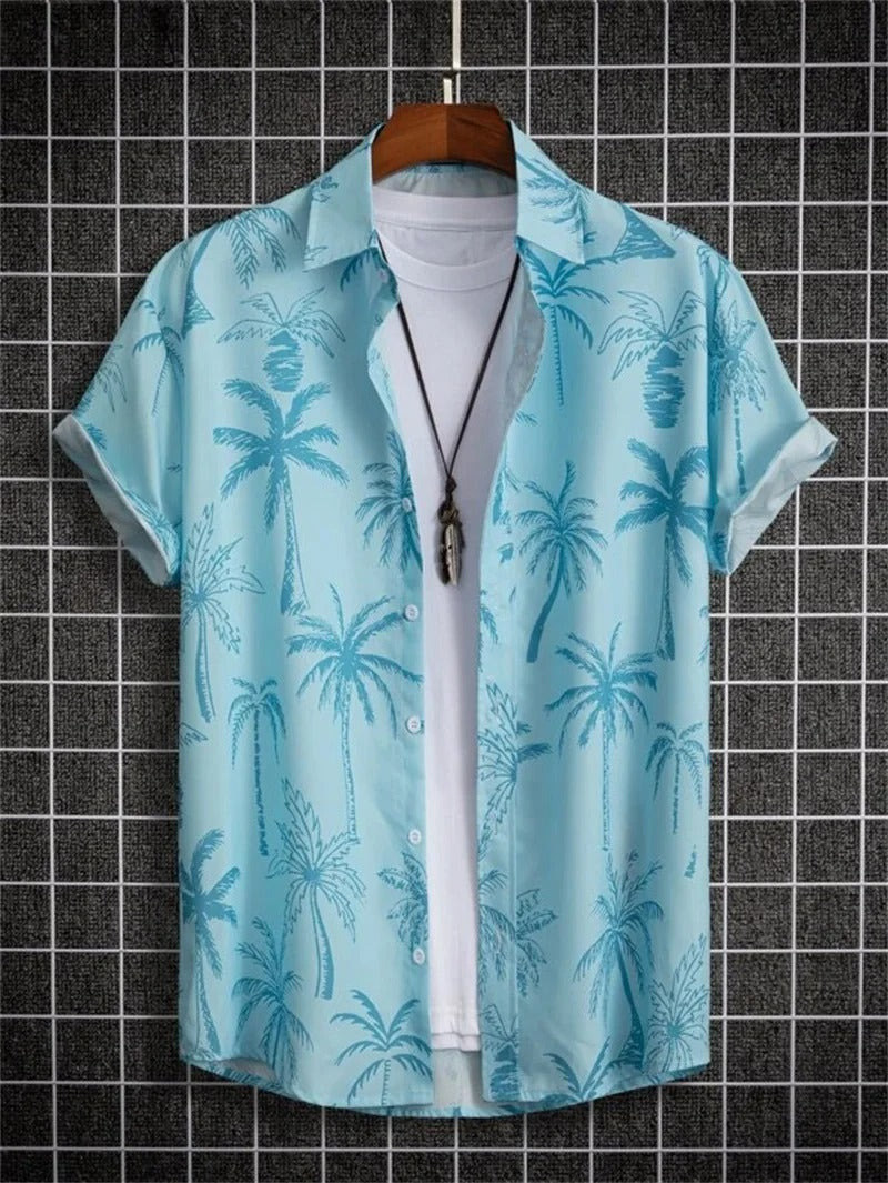 Comfortable men's summer shirt, short sleeve, trendy print, button-down.