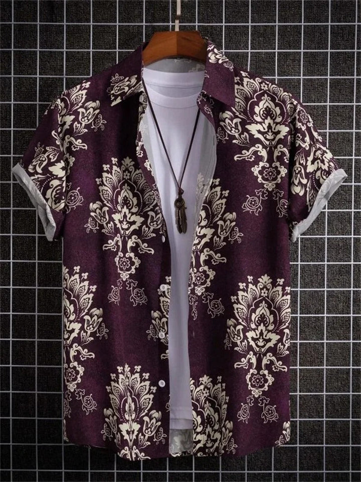Men's apparel: patterned button-down short sleeve shirt for summer.