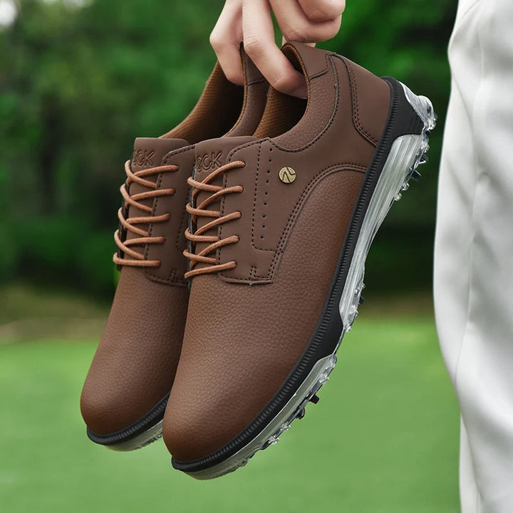 Black Men's Pro Edition Golf Shoes, waterproof athletic footwear for comfortable, durable fairway play.