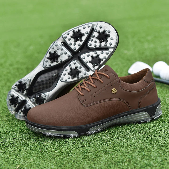 White waterproof Men's Golf Shoes with advanced traction, perfect for comfortable, dry play.