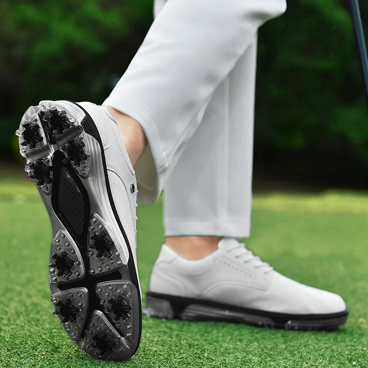 Grey Men's Pro Edition Golf Shoes, durable and waterproof for superior traction and performance.